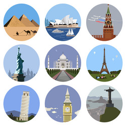 World landmarks flat icons set Royalty Free Vector Image