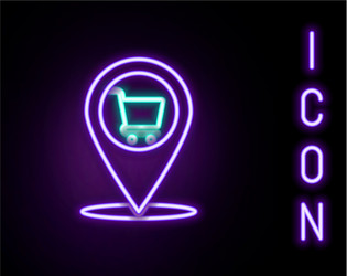 glowing neon line map pointer with shopping cart vector image