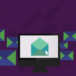 computer screen with open color envelope and small vector image