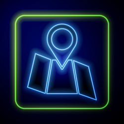 glowing neon folded map with location marker icon vector image
