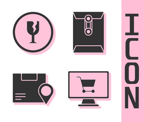 set shopping cart on computer fragile broken vector image
