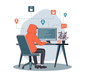 hacker cracking passwords guy in hood sitting vector image