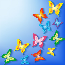 Summer background with 3d colorful butterfly vector