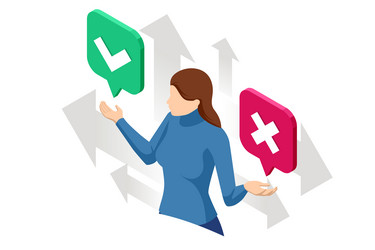 isometric green check mark and red cross woman vector