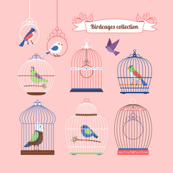 Birds and birdcages vector