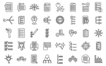 key points icons set outline path process vector