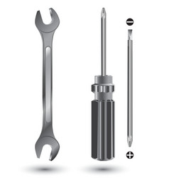 Screwdriver and wrench object tool isolated vector