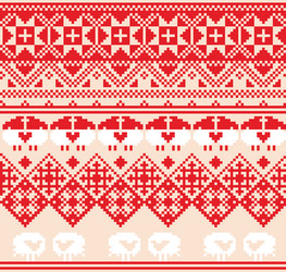 winter red seamless pattern with sheep pixel vector image