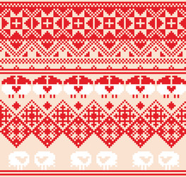 winter red seamless pattern with sheep pixel vector