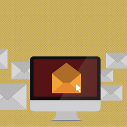 computer screen with open color envelope and small vector image
