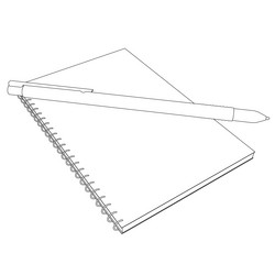 Contour of notepad with pen from black lines vector