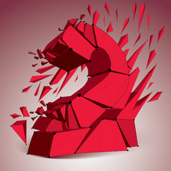 abstract 3d faceted red number 2 with connected vector image