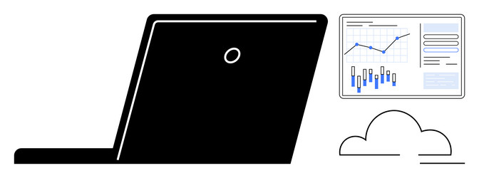 laptop displaying graphs and data with cloud vector image