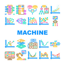 machine learning algorithm model icons set vector image