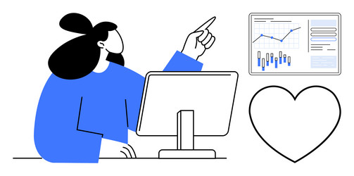 professional analyzing data on computer vector image