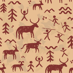 Cave paintings seamless pattern black Royalty Free Vector