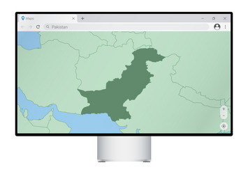computer monitor with map of pakistan in browser vector image