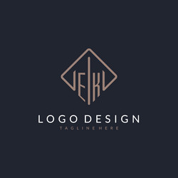 ek initial logo with curved rectangle style design vector image
