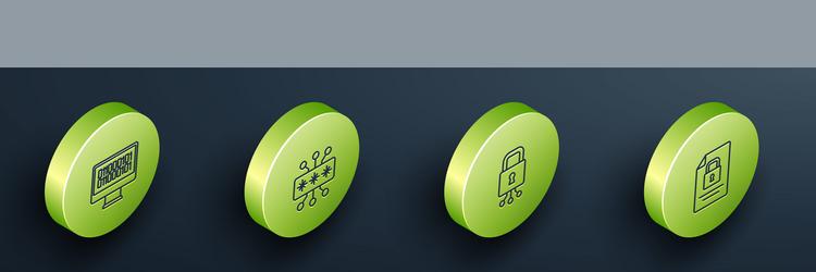 set isometric line binary code cyber security vector image
