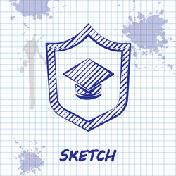 sketch line graduation cap with shield icon vector image