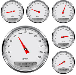 Speedometers round speed gage with metal frame vector