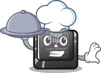 chef with food button page up on computer cartoon vector image