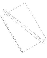 Contour of notepad with pen from black lines vector