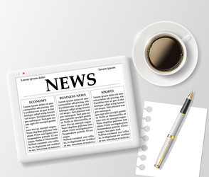 digital tablet and a cup of coffee on the table vector image