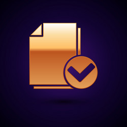 gold document and check mark icon isolated on dark vector image