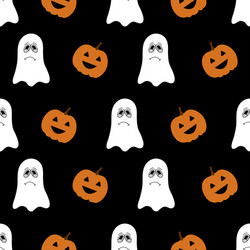 Seamless pattern with pumpkins and ghost vector