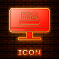 glowing neon computer monitor with text faq vector image