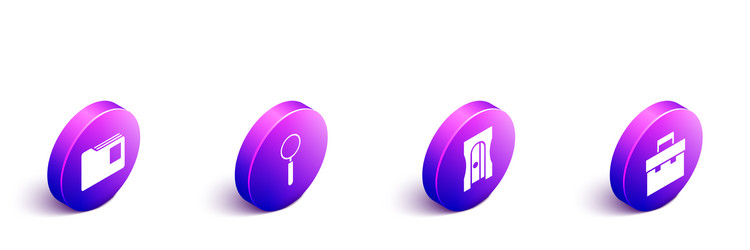 set isometric document folder magnifying glass vector image