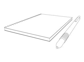 Contour of notepad with pen from black lines vector