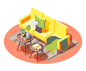 Living room isometric composition Royalty Free Vector Image