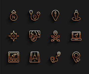 set line gps device with map city navigation vector image