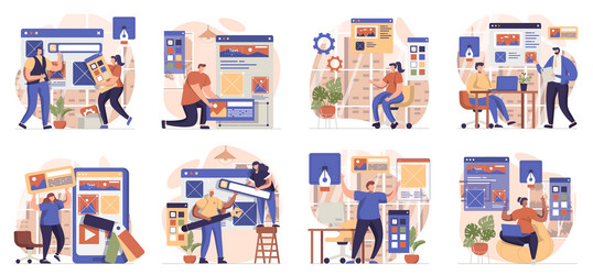 web design collection of scenes isolated vector image