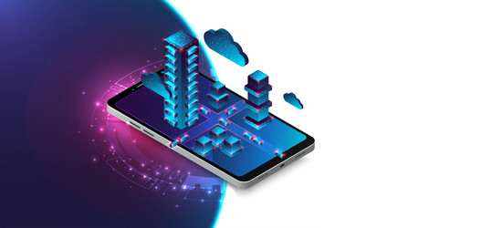 isometric mobile phone ig data flow processing vector image