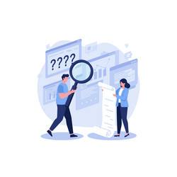 analyzing data with magnifying glass and long vector image