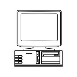 Old computer technology pc outline and retro line vector