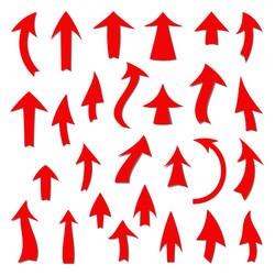 set of red arrows on a white background vector image