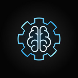 Ai brain in gear blue outline icon on dark vector