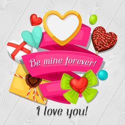 Greeting card with hearts objects decorations vector