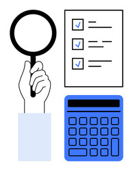 magnifying glass checklist and calculator vector image