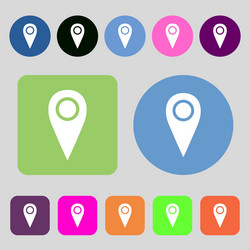 map pointer icon sign 12 colored buttons flat vector image