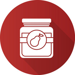 Pear jam jar flat design long shadow glyph icon vector