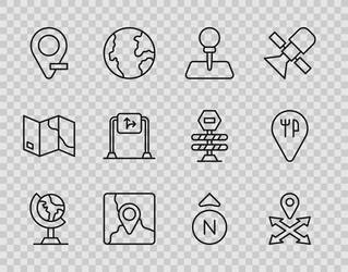 set line earth globe location push pin folded vector image
