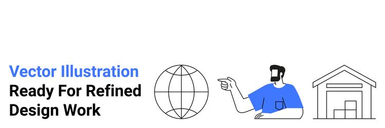 man pointing at globe with warehouse icon vector image