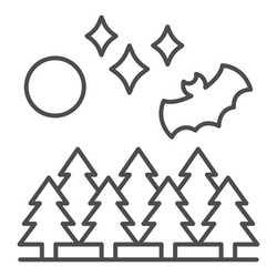 bat on background forest and moon thin line vector image