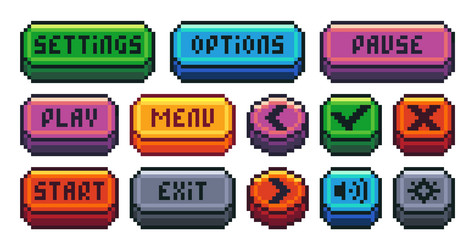 interface menu pixel buttons retro video game ui vector image