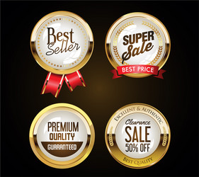 collection golden badges labels laurels vector